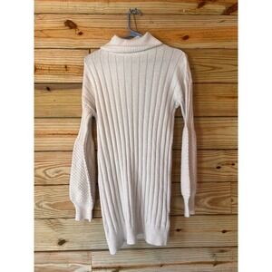 SHEIN White Ribbed Turtleneck Sweater Dress Long Sleeve Puff Sleeve Size S